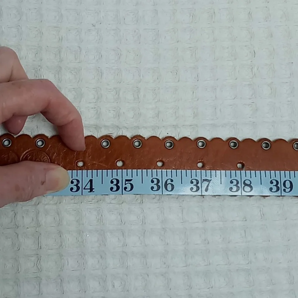 Fossil Brown Leather Belt With Coin Details Scalloped Edges And Grommets Size M - Picture 13 of 14